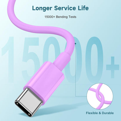 60W USB C to C Cable [3Pack] iPhone 15 Fast Charging Cable,6ft Long USB-C to USBC Power Cord for iPhone 16/15 Pro Plus Pro Max, MacBook Pro Air/IPad/iPad Pro 12.9/11,AirPods 4(Purple)