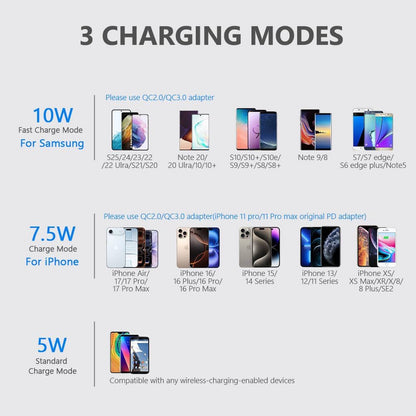 Yootech Wireless Charger,10W Max Wireless Charging Stand, Compatible with iPhone 17/17 Pro/17 Pro Max/Air/16e/16/16 Plus/16 Pro Max/15/14/13/SE 2022/12/11/X/8, Galaxy S25/S24/S23/S22(No AC Adapter)