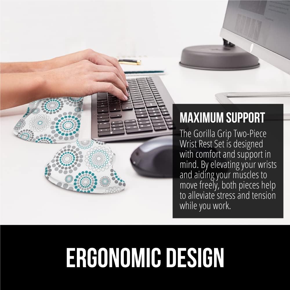 GORILLA GRIP Silky Gel Memory Foam Wrist Rest for Computer Keyboard, Mouse, Ergonomic Design for Typing Pain Relief, Desk Pads Support Hand and Arm, Mousepad Rests, Stain Resistant, 2 Piece Pad Spiral
