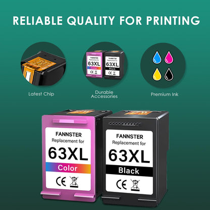 63XL Ink Cartridges Black and Color Replacement for HP Ink 63 XL 63xl Black Ink Cartridge Work with HP63 3830 4650 4652 4655 5200 5252 5255 5258 4520 4512 1112 2132 3630 3632 Printers 2PK