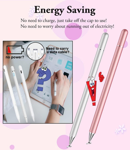 Stylus Pen for iPad, LUNTAK Stylus Pens for Apple/iPhone/Ipad pro/Mini/Air/Android/Microsoft/Surface All Capacitive Touch Screens Universal with 4 Replacement Tips (2 Pcs, Pink and Silver)