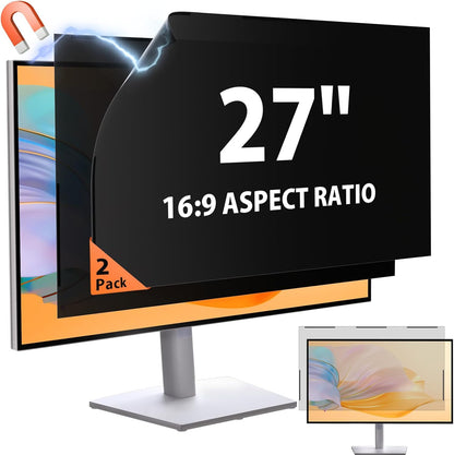 [2 Pack] 27 Inch 16:9 Magnetic Privacy Screen for Monitor Anti-Glare, Blue Light Filter, Anti-Spy Reusable Removable Privacy Filter for 16:9 Widescreen Desktop Display