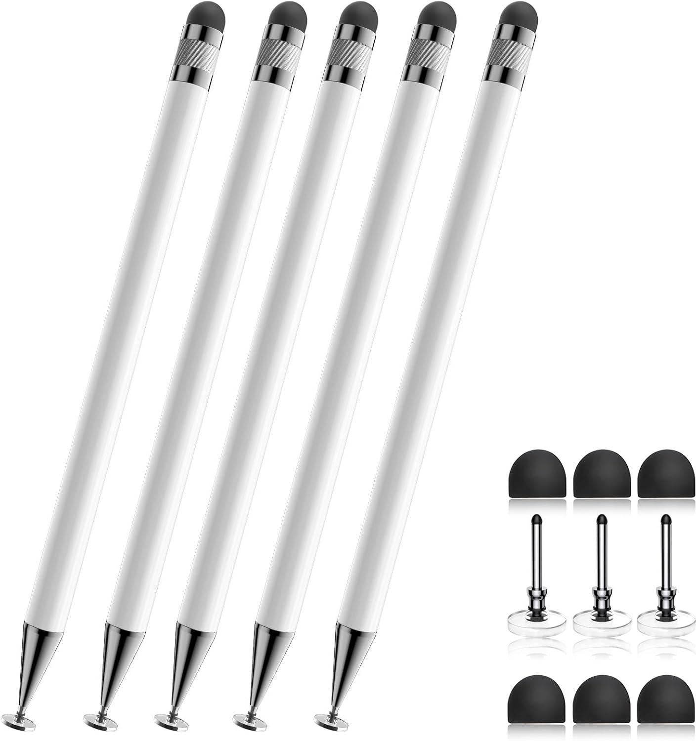 Bopomofo Stylus (5 Pcs), 2-in-1 Stylus Pen for Touchscreen, High Precision and Sensitivity, Suitable for iPhone/ipad/Android Tablets, Compatible with All Touch Screens,White