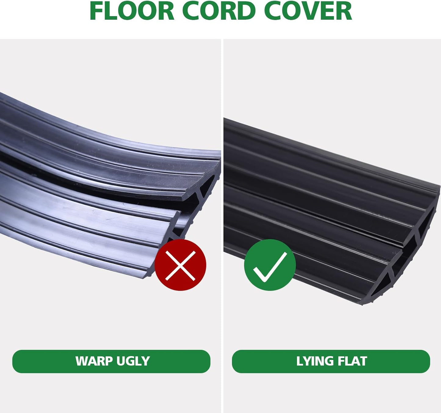 10ft Floor Cable Cover Heavy Duty PVC Cord Cover Wire Cover to Prevent Trip Hazard for Home Office or Outdoor(10ft, Black)