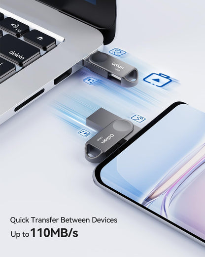 128GB USB C Flash Drive, Dual Drive USB 3.0 and Type C Thumb Drive Up to 110MB/s Read Metal Waterproof Swivel Design Portable for PC Laptop Tablet Android Smartphone iPhone 15 and More, Gray