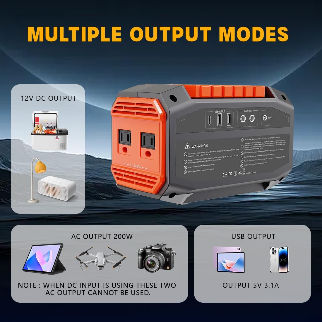 200w Power Station, Portable Solar Generator 36000mAh/133Wh with 110v AC Outlet, Lithium Battery Backup Supply Pack (solar panel not included) with LED Light, for Outdoor Camping Home