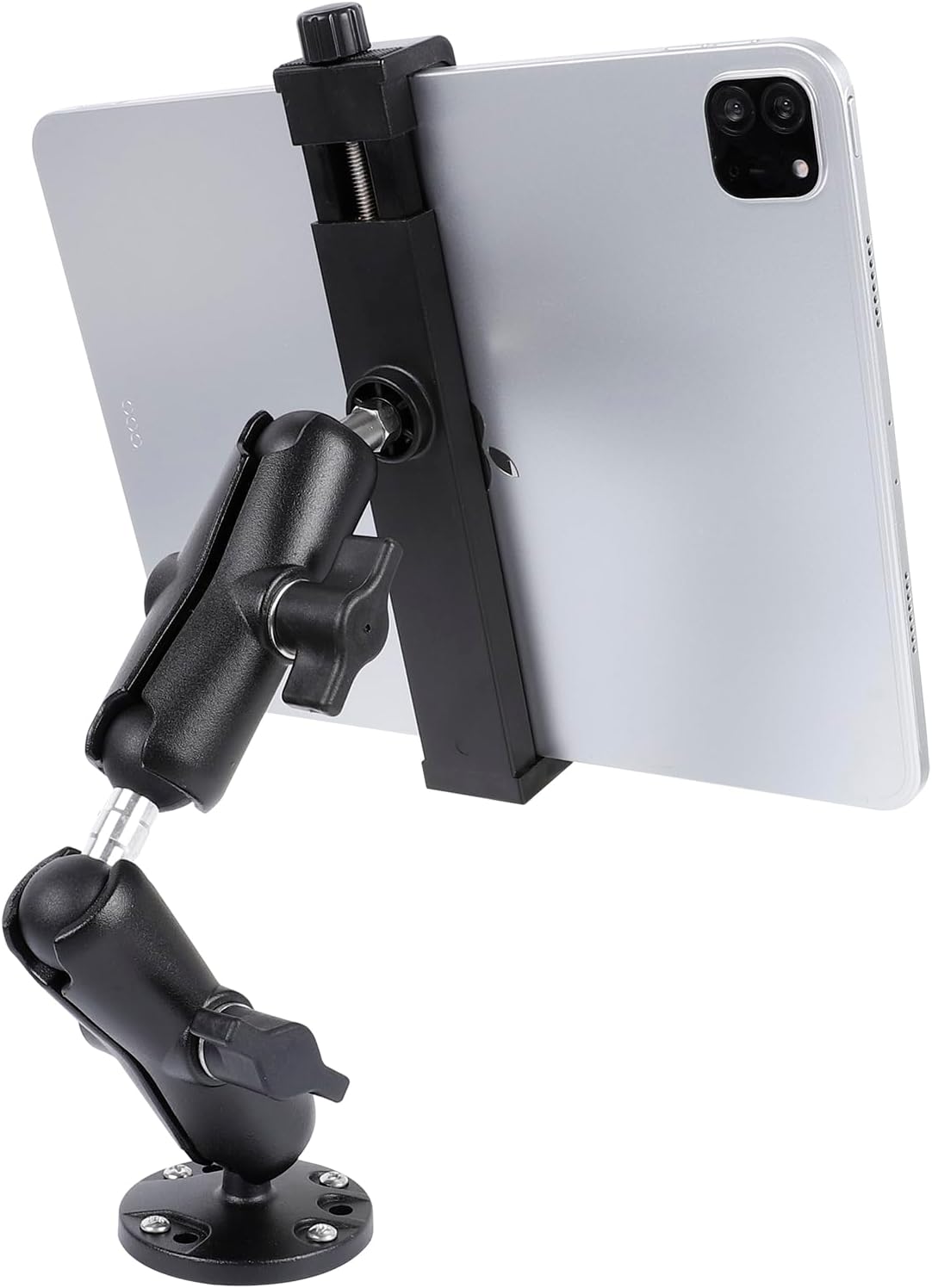 Aluminum Heavy Duty Drill Base Car Tablet Mount for 6.5"-12.9" Tablets/iPad Pro/Mini/Samsung Tab/Surface, 360° Adjustable 2-Stage Tablet Holder for Truck, Business Vehicle, Desktop, Wall, etc.