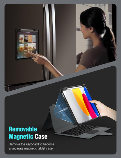 Nillkin for iPad 10th Generation Case with Keyboard & iPad 11th (A16, 2025), Magic-Style Magnetic Detachable Backlit Keyboard Case with Camera Cover and Multi-Touch Trackpad for 10th Generation