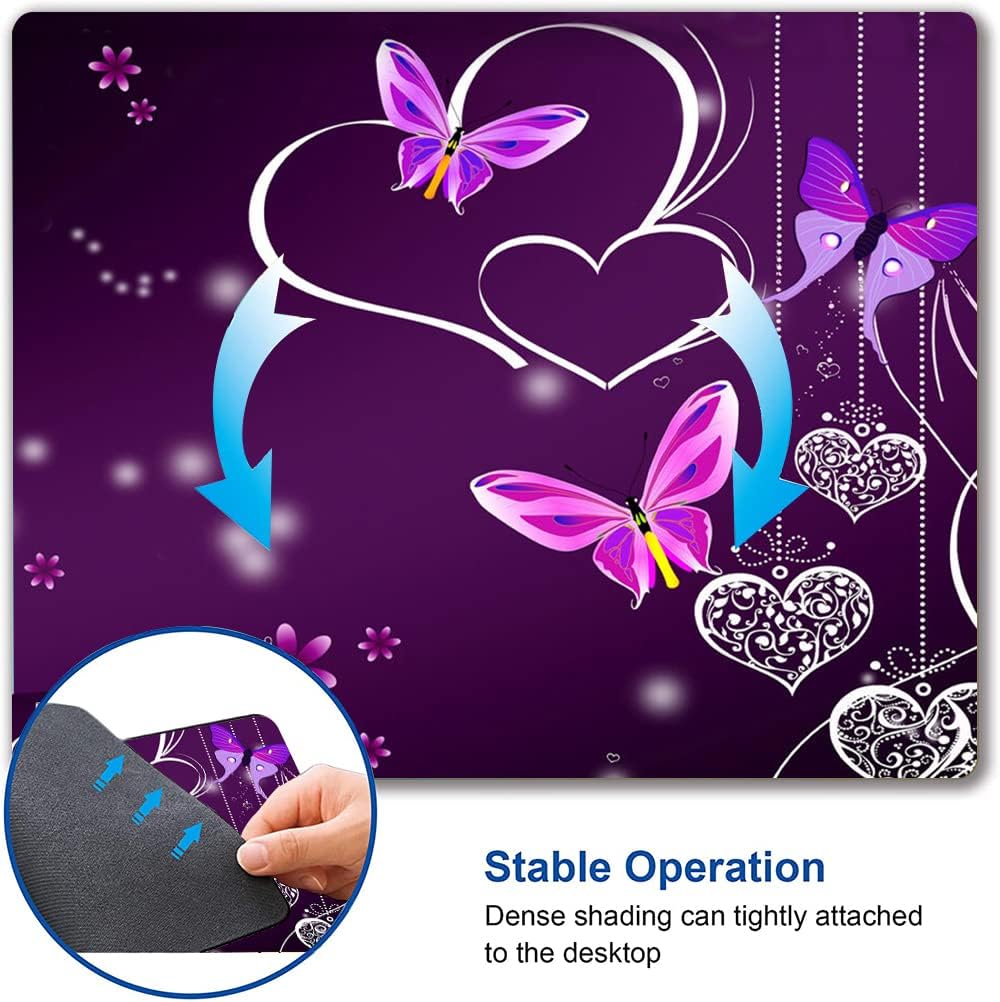 Mouse Pad, Premium-Textured Mouse Mat, Non-Slip Rubber Base Mousepad for Laptop, Computer & PC,9.5×7.9 in, Purple Heart Butterfly
