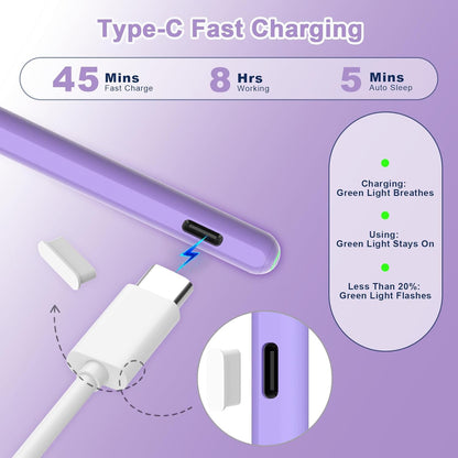 Pencil 2nd Generation for iPad 2018-2024 with Magnetic Wireless Charging Compatible with Apple iPad Pro 13”(M4)/12.9”/11”,iPad Air 6(M2)/5/4/3,iPad mini 7(A17 Pro)/6/5,iPad10/9/8/7/6 Purple