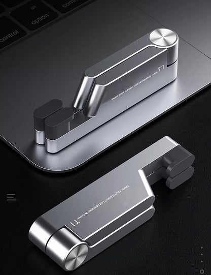 MONEER Cell Phone Stand, Phone Stand for Desk, Foldable & Portable iPhone Stand, Cell Phone Holder Desk Compatible with All Mobile Phone, iPhone, iPad mini, Tablet 4-10.5" (Silver)