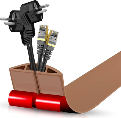Floor Cord Cover Cavity 0.8"x0.37" Self Adhesive Cord Hider, 3.3FT Low Profile Cable Management, Extension Strip Protector for Wires, Prevent Cable Trips for Offices, Gyms, Exhibitions（Brown）