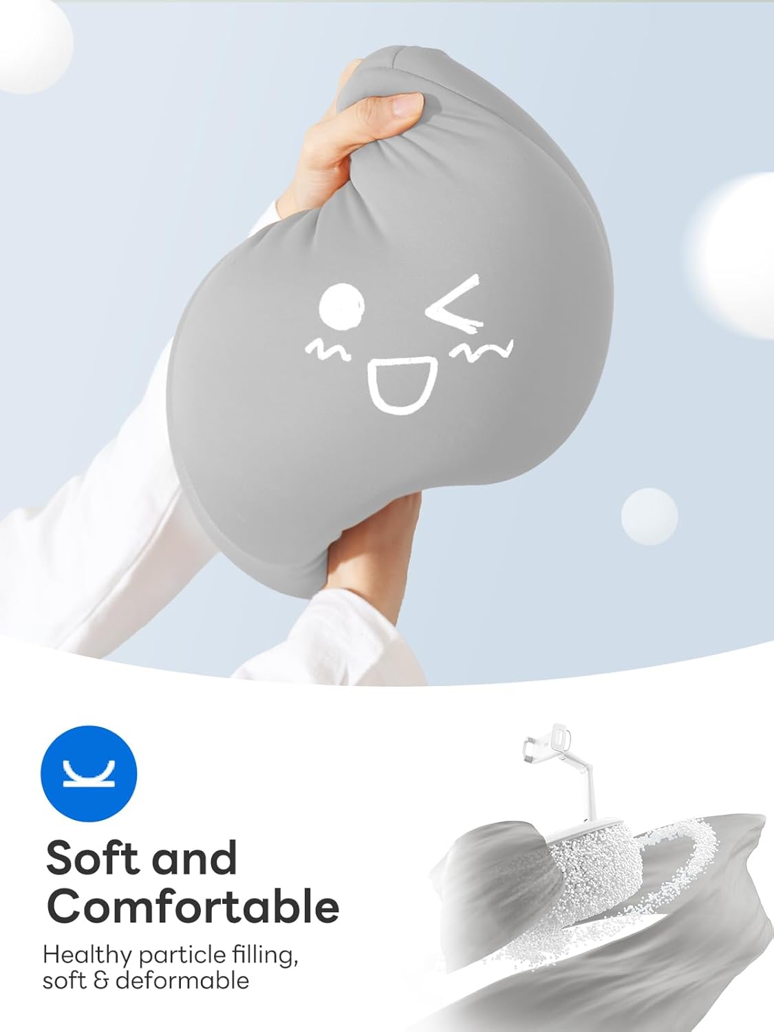 SAIJI Kindle Holder Pillow, Tablet Holder Compatible with 4.7-15.6” Kindle, Phone, Ipad, 360° Adjustable Tablet Stand for Bed with Flexible Dual Axis Arm & Microbead Cushion (Gray)