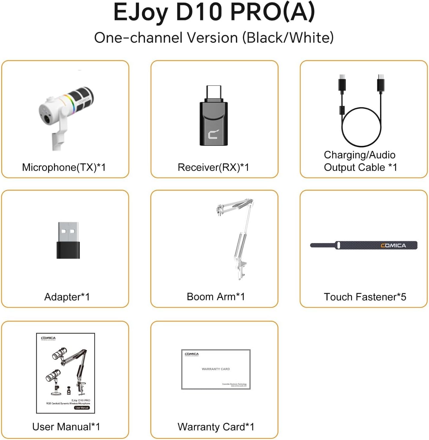 COMICA D10 Pro A Wireless/XLR/USB Dynamic Microphone with Receiver Boom Arm Stand- Dual Channel Cardioid Mic, 45H Battery, RGB Lights, CalMix Denoise for Gaming/Streaming/PD(PC, PS4/5, Mac,Phone)White