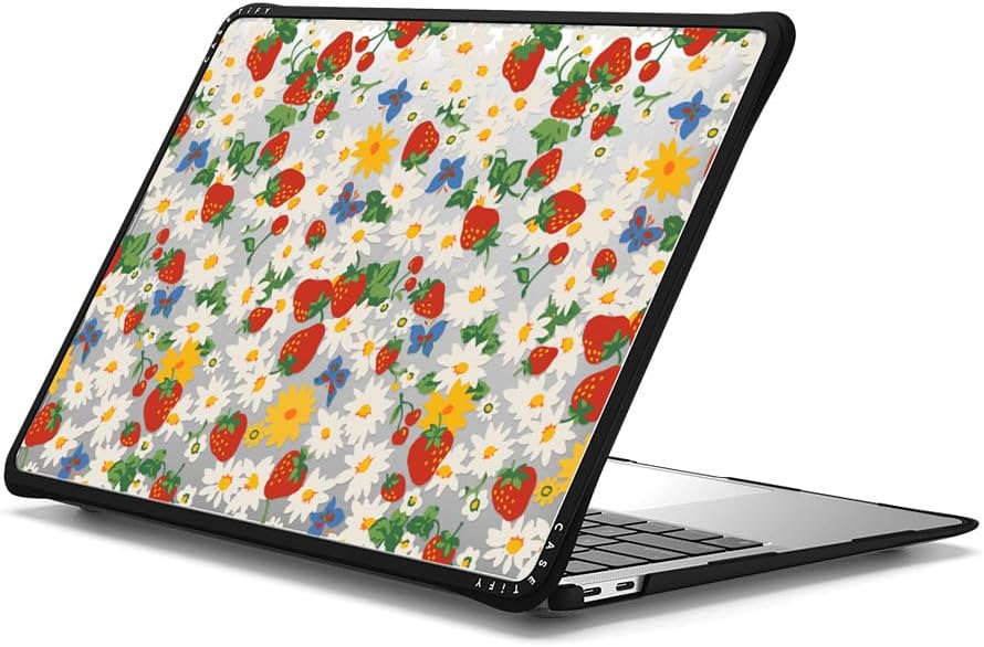 CASETiFY Impact MacBook Air 13" (M1/Intel) Case [Cushioned Impact Corners/Scratch-Resistant/Anti-Slip Grip] - Strawberry Daisy - Clear Black