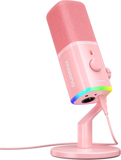MAONO Dynamic Gaming Microphone: USB XLR Dynamic Computer Microphone with Software-RGB PC Mic for Gamer-Podcast Mic for Streaming Recording Studio YouTube Content Creation Online Chat PD100X (Pink)