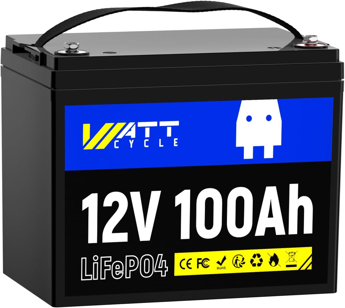 LiFePO4 Lithium Battery 12V 100Ah, Use EV Grade A+ Cell, Buit-in 100A BMS, Low Temperature Protection, Up to 15000 Cycles -Perfect for RV, Solar System, Trolling Motor, etc.