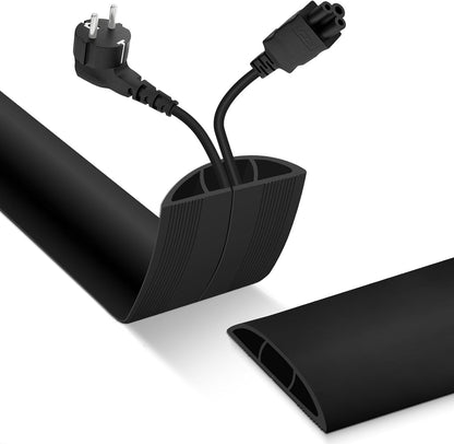 Floor Cord Cover, Cable Protector, 0.63W x 0.31H inches, Wire Cover for Extension Cords, Floor Cable Covers Prevent Cable Trips (Black, 50-10 Feet)