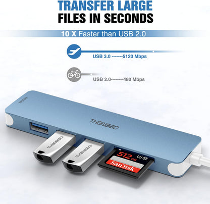 USB C Hub Multiport Adapter, 7 in 1 Portable Dongle with 4K HDMI Output, 3 USB 3.0 Ports, SD/TF Card Reader Compatible for MacBook Pro, XPS, and More