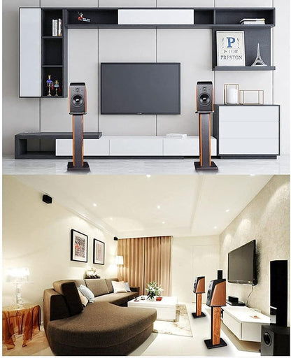 Wood Grain Speaker Stands 36 Inch Universal Floor Speaker Stand Pair Heavy Duty Hollowed Stands for Home Theater Speakers with Sand Filling Tuning Function - Pair