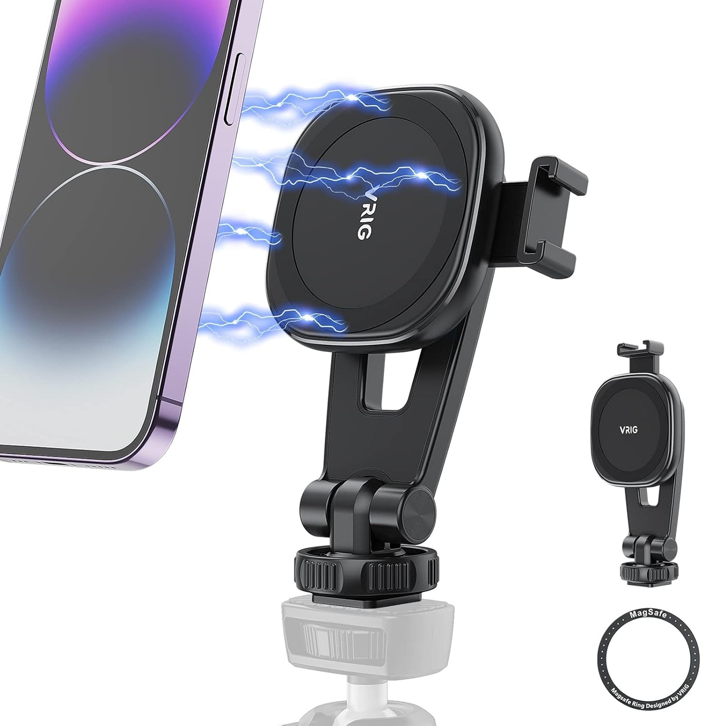 VRIG MG-03 Magnetic Phone Tripod Mount,Tripod Mount for Magsafe w Cold Shoe for iPhone 17.16.15.14.13.12 Series,Magnetic Ring Compatible with All Phones & All Cases,360° Rotation,for Tripods,Cameras