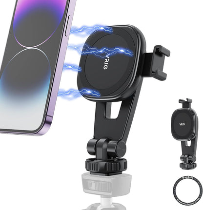 VRIG MG-03 Magnetic Phone Tripod Mount,Tripod Mount for Magsafe w Cold Shoe for iPhone 17.16.15.14.13.12 Series,Magnetic Ring Compatible with All Phones & All Cases,360° Rotation,for Tripods,Cameras
