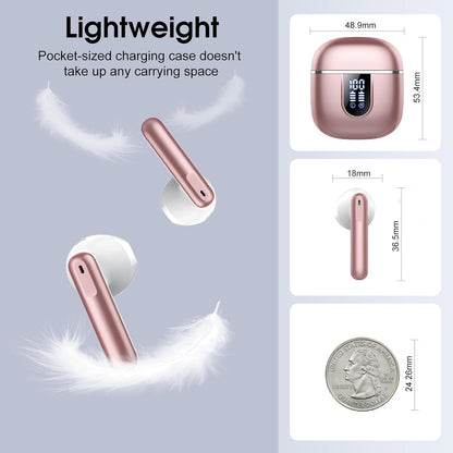 Wireless Earbuds, Bluetooth 5.4 Headphones with 3D Bass Stereo, 40H Ultralight in-Ear Buds, Bluetooth Earbuds with 4 ENC Noise Cancelling Mic, USB-C, IP7 Waterproof Earphones for Android iOS, Rose