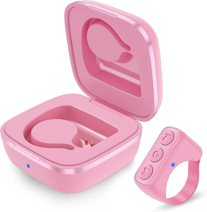 Fingertip Bluetooth Remote Control TIK TOK Wireless Page Turner TYUOBOX Camera Remote Shutter Selfie Button Controller with Charging Case for iPhone Android Ipad Cell Phone (Pink1)