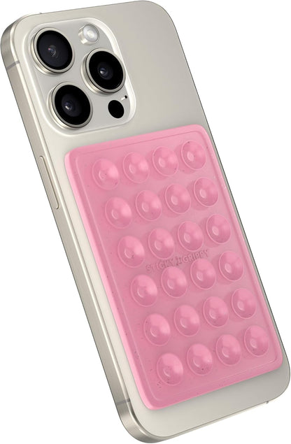 Suction Phone Case Mount, Sillicon Adhesive Phone Accessory for iPhone and Android, Hands-Free Fidget Toy Mirror Shower Phone Holder, Tiktok Videos and Selfies (Pink Glitter)