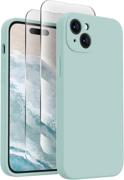 FireNova Designed for iPhone 15 Plus Case, Silicone [Camera Protection] Case with [2 Screen Protectors], Soft Anti-Scratch Microfiber Lining Inside, 6.7 inch, Mint Green