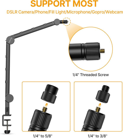 PICTRON VIJIM LS25 Camera Desk Mount, Flexible Overhead Webcam Stand with Boom Arm, Table C-Clamp Suitable for Photography Videography Live Stream