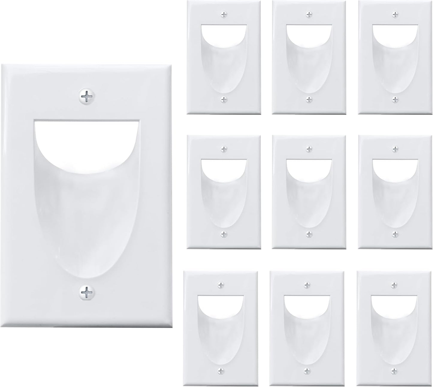 BestMounts - 10 Pack Inner Nose Behind Wall Cable Management TV Cord Hider for Wall Mounted TV - Single Gang Low Voltage Recessed Wall Plates Cable Pass Through for Wires, HDTV, HDMI (White)