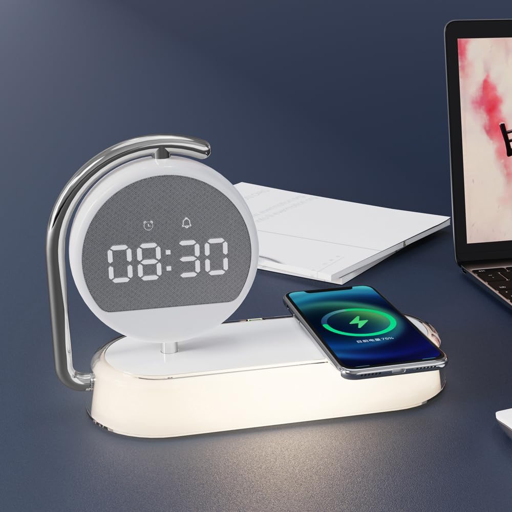 3 in1 mutifunction Mobile Wireless Charger with Digital Clocks and Night Lights fit for All Series Mobile That Support Wireless