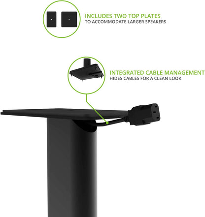 Kanto SP26PL Black Metal Speaker Stand (26 inches) - Universal Fit, Hidden Cables, Rotating Top Plate, Carpet & Hardwood Feet, ¼’-20 Mounting, Pair