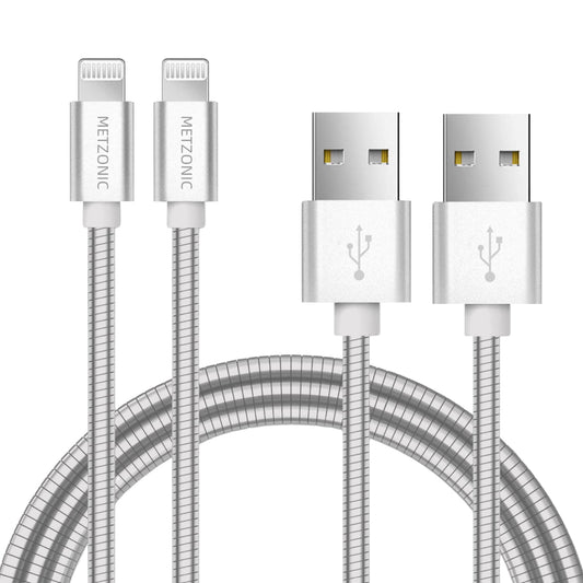 MFi Certified Charger Cable[2 Pack, 6.6 Feet] Metal Braided USB Cable with Insulation Coated Steel Jacket, Strong & Fast Charging Data Transfer Cord Compatible with iPhone/iPad