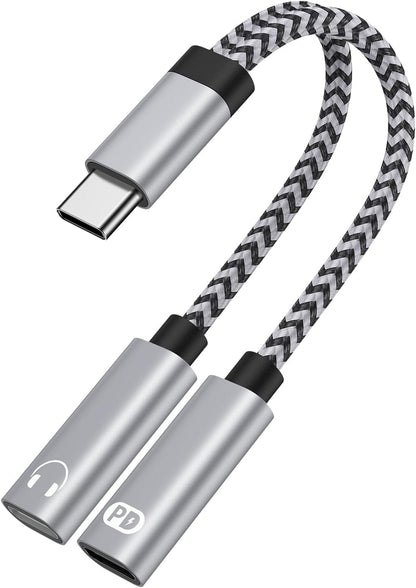 USB C Splitter,Dual USB C Headphone and Charger Adapter for Samsung Galaxy S25 Edge S24 S23 S22 S21 A17 A16 A15 2in1 Type C to Audio Jack Adapter with PD Fast Charging for iPhone 17 16 15 Pro Max 16e