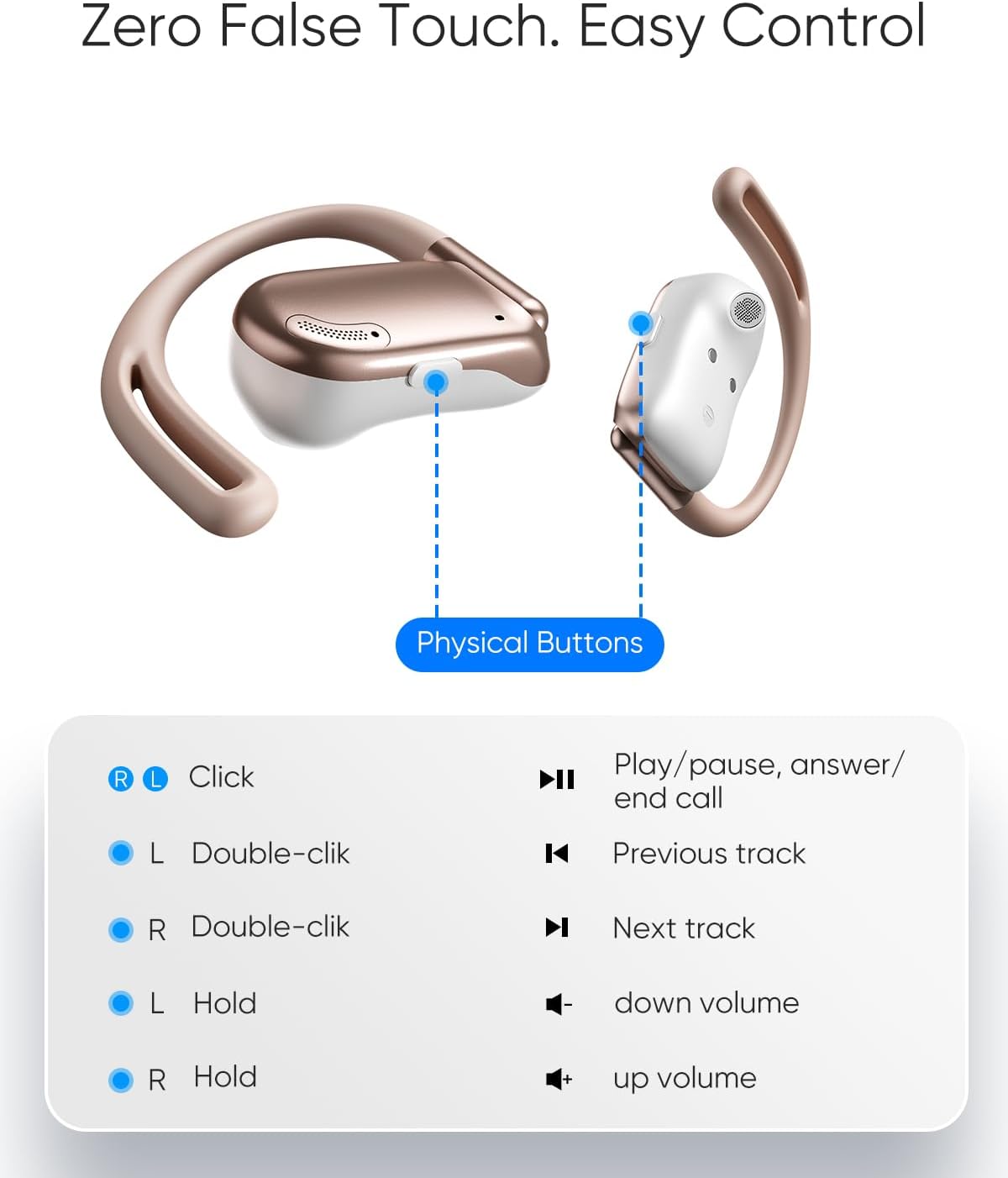 Open Ear Headphones, 0.28oz Lightweight Next-Gen Bluetooth 5.4 Air Conduction Wireless Earbuds w/Extra Bass, 48H Playtime, 3 EQ Modes, ENC Mic, IPX5, Snug Fit for Workout Running Gold Rose