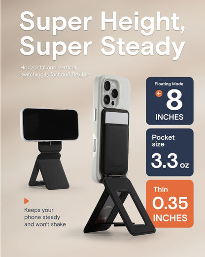 MOFT Phone Tripod Wallet for iPhone, Mulit-Angles, Lightweight & Portable Phone Stand, MOVAS Vegan Leather Magnetic Wallet, Strong Magnets, NFC Card Holder,Travel Essential, Jet Black (With Card Slot)