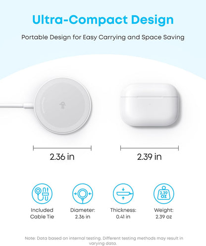 Anker Zolo Magnetic Wireless Charger, Qi2 Certified 15W MagSafe-Compatible Wireless Charging Pad, for iPhone 16/15/14/13 Series, AirPods, and More (Adapter Not Included) (White, 2 Pack)