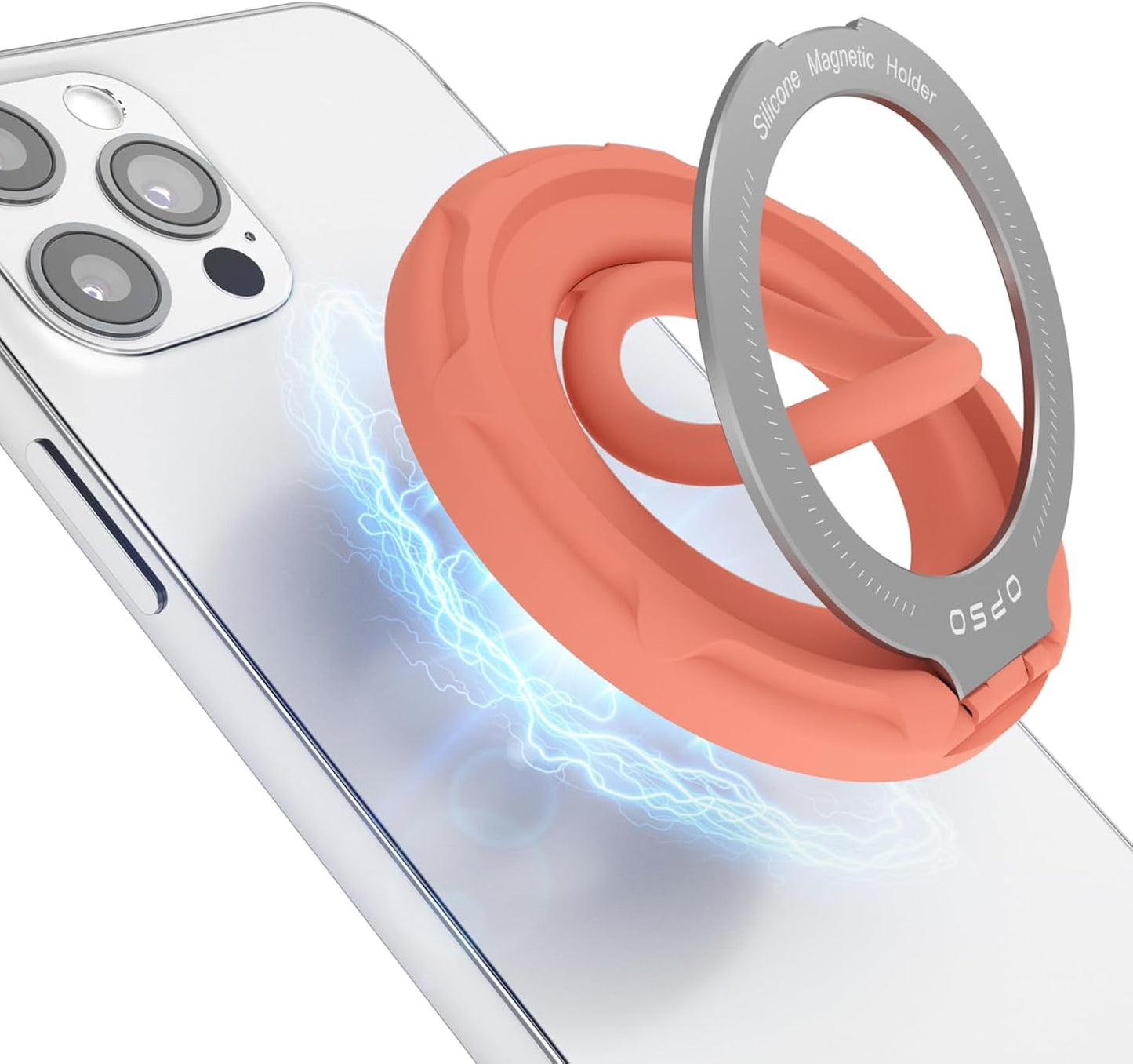 OPSO Magnetic Phone Ring Holder for MagSafe, 360 Degree Rotation Silicone Finger Ring Grip Stand Holder, Adjustable Kickstand, Compatible with iPhone 16 15 14 13 12/Pro/Max, Samsung and All Smartphone