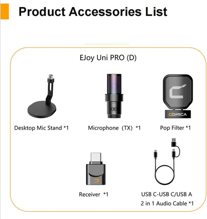 COMICA Uni Pro D Wireless USB Microphone for Computer and Smartphone,48kHz/24bit RGB Cardioid Condenser Gaming Mic for Podcasting,Streaming,Recording,Music Creation,with Desktop Stand-Black