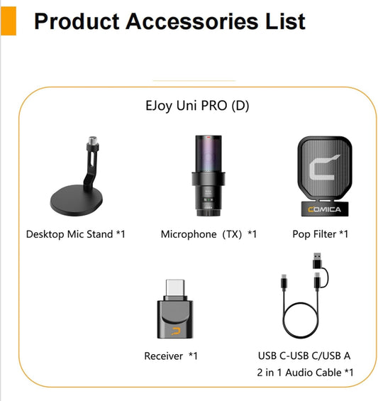 COMICA Uni Pro D Wireless USB Microphone for Computer and Smartphone,48kHz/24bit RGB Cardioid Condenser Gaming Mic for Podcasting,Streaming,Recording,Music Creation,with Desktop Stand-Black