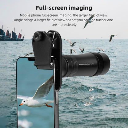 Andoer 300MM Phone Telephoto Lens for Smarphone Zoom Lens 10X with Universal Lens Clip Cleaning Cloth Storage Bag for Hiking Camping Wildlife Observation Moon Sports Game Concert Watching
