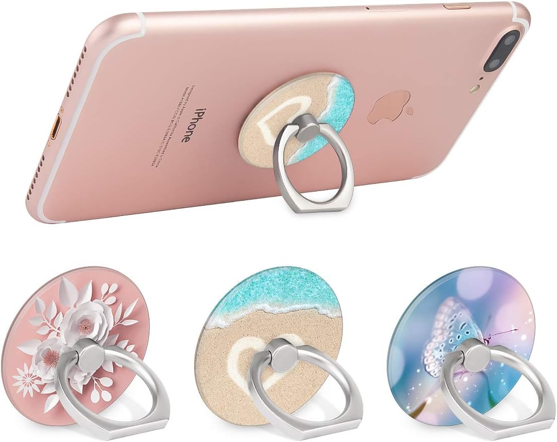 Bonoma Phone Ring Holder, 3 Pack Beach Flowers Butterfly Universal Finger Ring Stand Grip Kickstand Compatible with Smartphones and Tablets