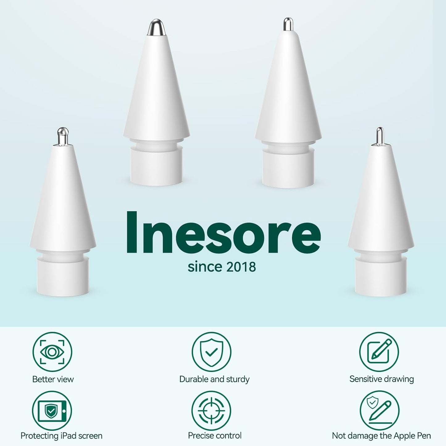 Inesore 4 Styles Replacement Tips for Apple Pencil Pro,Multiple Options Metal Durable Nibs Accessories for Apple Pencil Pro/2nd Generation/1st Gen/USB-C (4 Pack)