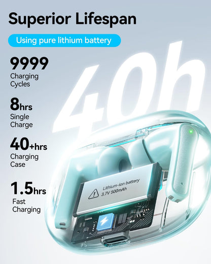 Wireless Earbuds, Bluetooth Ear Buds Headphones with LED Charging Case, Deep Bass Stereo Sound, 40 Hours Playtime, IP7, Lightweight in-Ear Earphones for iPhone Android Sports Workout