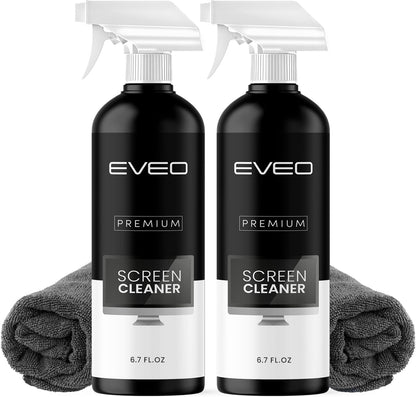 EVEO® Screen Cleaner Spray Kit (Streak-Free) TV Screen Cleaner for Smart TV, LCD, LED, OLED | Computer Screen Cleaner Spray and Wipe Microfiber Cloth - TV, Monitor, Laptop, iPad, Car - 6.7oz 2 Pack