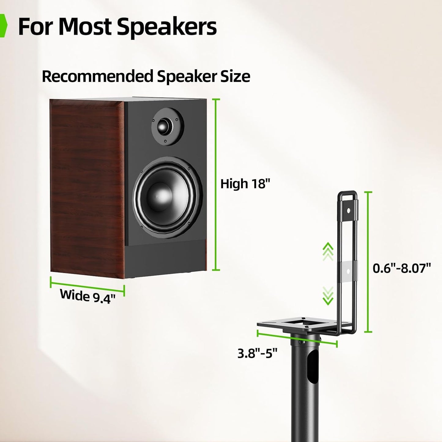 USX MOUNT Bookshelf Speaker Stands Pair, Height Adjustable Extends 32-42 inch for Rear Surround Sound Speakers, Floor Satellite Speaker Stands for Vizio Bose Sony JBL Klipsch Polk, Max Load 11 lbs