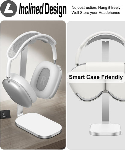 VICHYIE Headphone Stand for AirPods Max, Headset Holder with Aluminum Supporting Rod, Heavy Base Desk Stand Headphones Support Accessory for All Headphones - Silver White