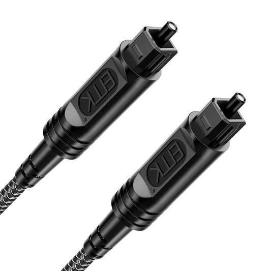 EMK Digital Optical Audio Cable [15 Feet/5M] - Slim Nylon Braided Toslink Fiber Optic Cable for Sound Bar, TV, Home Theater, PS4, Xbox, Blu-Ray Player & More - High-Speed SPDIF (Black1)